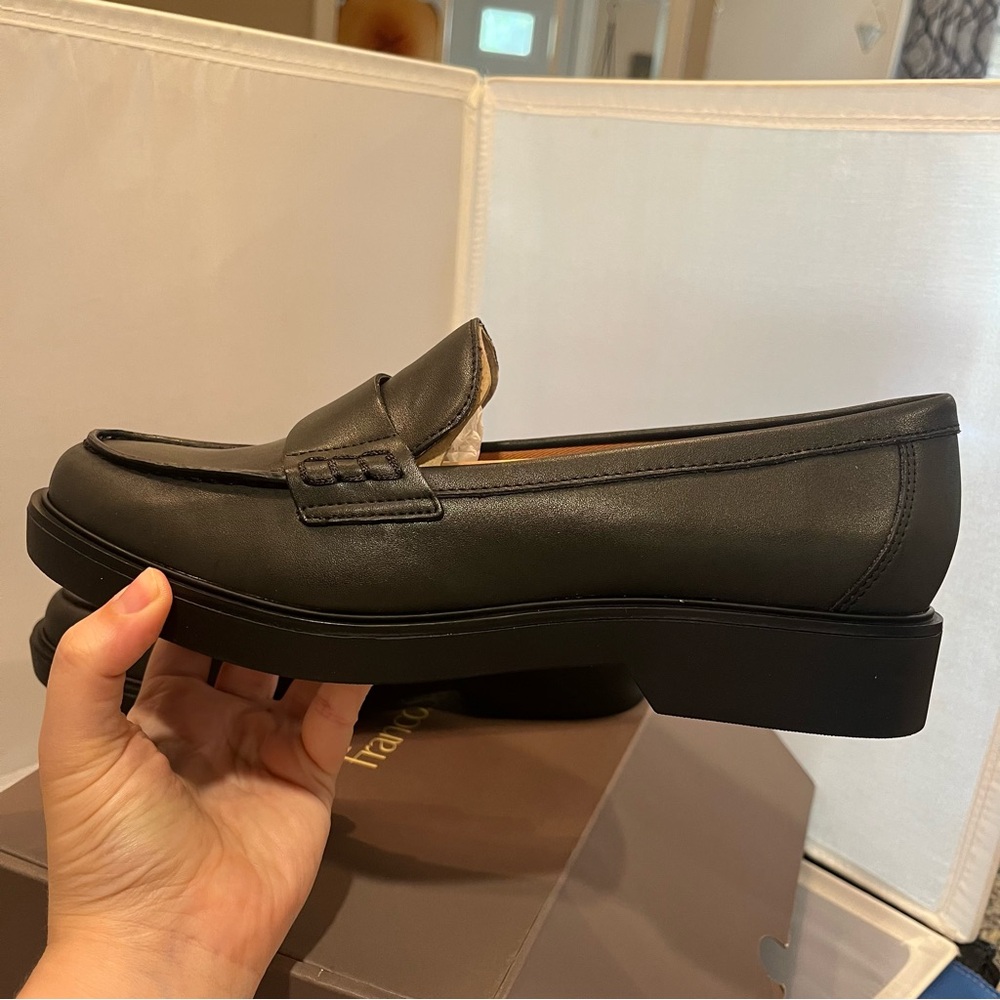 NIB Franco Sarto 9.5 Womens Black Synthetic Faux Leather Loafers Flats Ret $130! - Picture 3 of 11